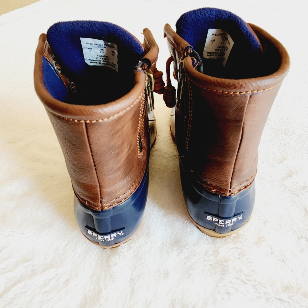 Sperry Saltwater Duck Boots Girl US Y 3 Brown Youth Bootie Rain Snow Rubber - Picture 5 of 7